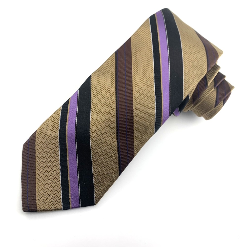 Robert Talbott Best of Class Tie Bronze Black Purple Striped 100%‎ Silk Necktie